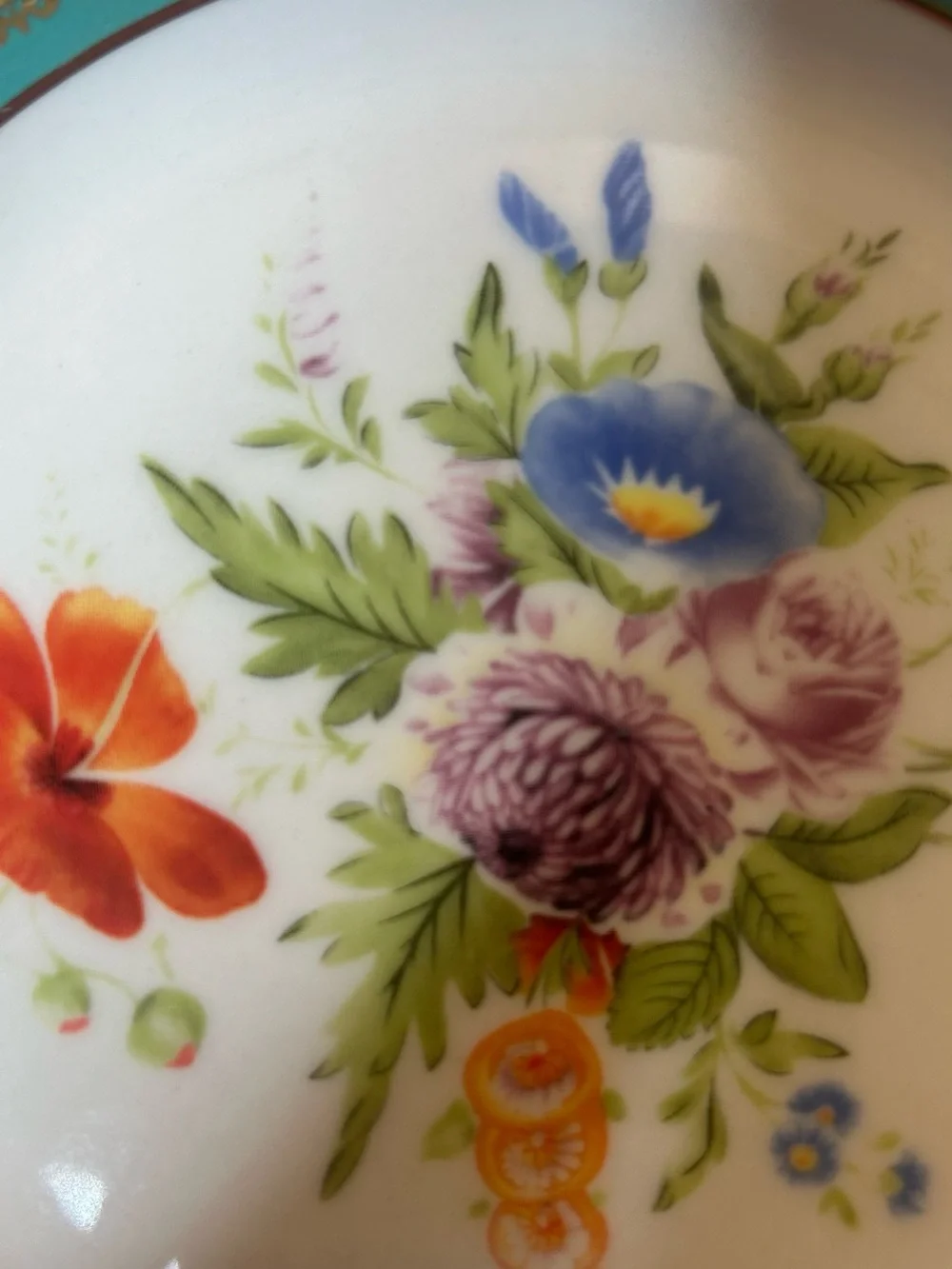 ✨Pair Anthropologie Grace Floral Victorian Turquoise Gold Dessert 8.5